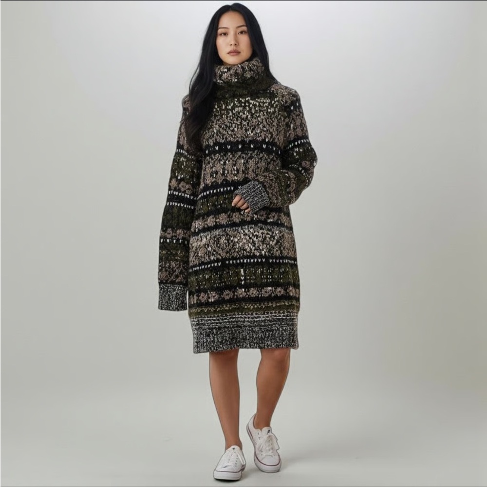 Free People Patterned Knit Turtleneck Dress